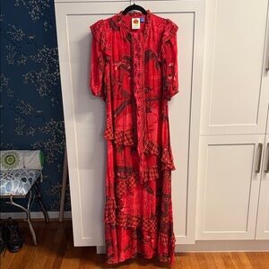 FARM Rio for Anthropologie Red and Black Maxi Dress EUC!